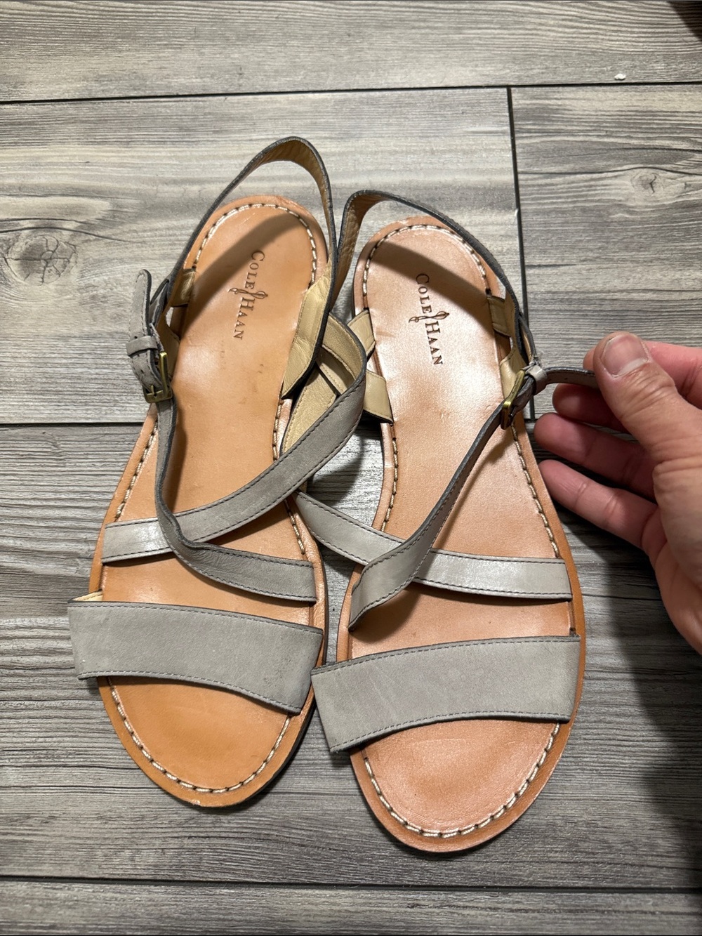 Cole Haan Women's Light Gray Leather Strappy Slingback Sandals size 9.5